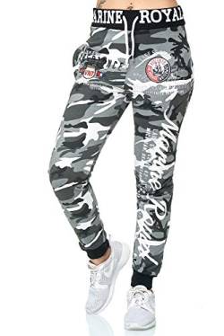 Violento Damen Jogginghose lang | Trainingshose Baumwolle | Sporthose mit Bündchen | Marine 512 Grau/Camouflage | M von Violento