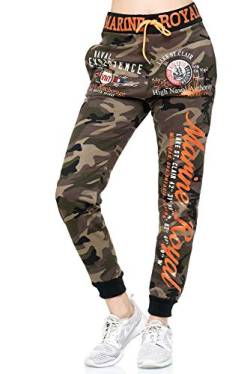 Violento Damen Jogginghose lang | Trainingshose Baumwolle | Sporthose mit Bündchen | Marine 512 Khaki/Camouflage | S von Violento