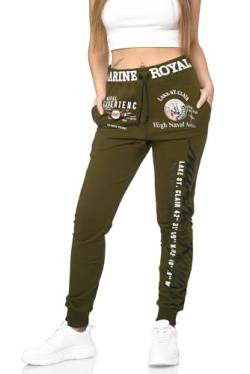 Violento Damen Jogginghose lang | Trainingshose Baumwolle | Sporthose mit Bündchen | Marine 512 Oliv, 3XL von Violento