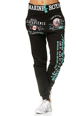 Violento Damen Jogginghose lang | Trainingshose Baumwolle | Sporthose mit Bündchen | Marine 512 Schwarz/Mint | XXL von Violento