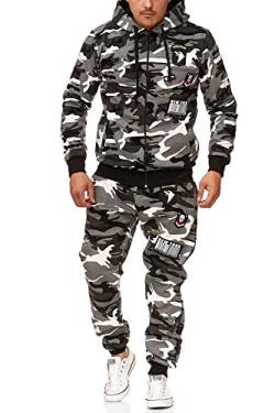 Violento Herren Jogging-Anzug | USA-Patches 685 (L-Slim, Grau-Camouflage) von Violento