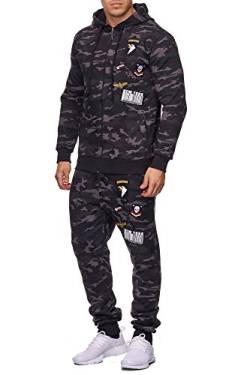 Violento Herren Jogging-Anzug | USA Patches 685 (M-Slim, Anthrazit-Camouflage) von Violento