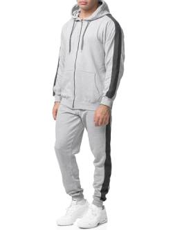 Violento Jogginganzug Herren Uni Colour Design 526 | Jogginghose Jacke | Streifen | Kapuzenjacke |(S, Grau Antra) von Violento