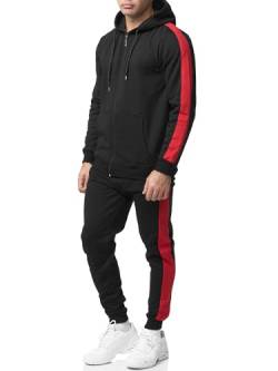 Violento Jogginganzug Herren Uni Colour Design 526 | Jogginghose Jacke | Streifen | Kapuzenjacke |(S, Schwarz Rot) von Violento
