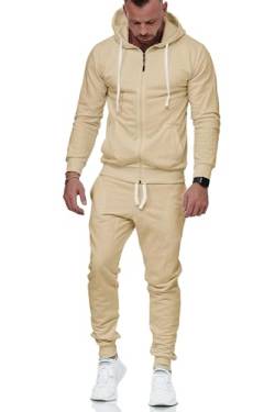 Violento Jogginganzug Herren Uni Colour Design 586 | Jogginghose und Reißverschlussjacke aus Baumwolle | Kapuze und Rippstrickbündchen (3XL, Cappuccino) von Violento