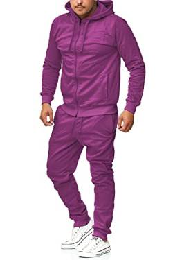 Violento Jogginganzug Herren Uni Colour Design 586 | Jogginghose und Reißverschlussjacke aus Baumwolle | Kapuze und Rippstrickbündchen |(S, Lila) von Violento