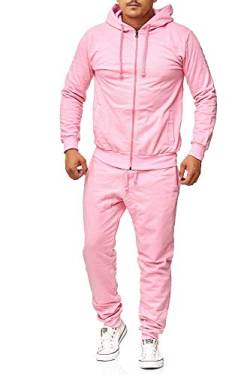 Violento Jogginganzug Herren Uni Colour Design 586 | Jogginghose und Reißverschlussjacke aus Baumwolle | Kapuze und Rippstrickbündchen (S, Rosa) von Violento