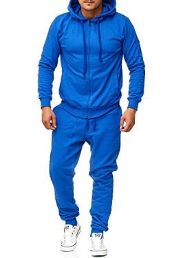 Violento Jogginganzug Herren Uni Colour Design 586 | Jogginghose und Reißverschlussjacke aus Baumwolle | Kapuze und Rippstrickbündchen (XL, Blau) von Violento