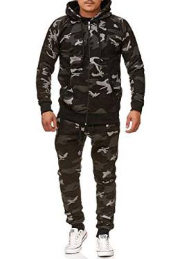 Violento Jogginganzug Herren Uni Colour Design 586 | Jogginghose und Reißverschlussjacke aus Baumwolle | Kapuze und Rippstrickbündchen |(XXL, Camouflage) von Violento