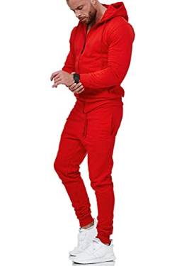 Violento Jogginganzug Herren Uni Colour Design 586 | Jogginghose und Reißverschlussjacke aus Baumwolle | Kapuze und Rippstrickbündchen (XXL, Rot) von Violento