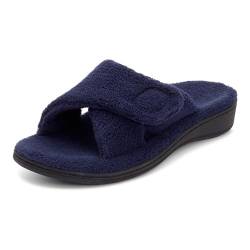 Vionic Damen Indulge Relax Slipper – Bequeme bequeme und verstellbare Hausschuhe mit Drei-Zonen-Komfort mit orthopädischer Einlegesohle, Fußgewölbeunterstützung, navy, 39.5 EU von Vionic