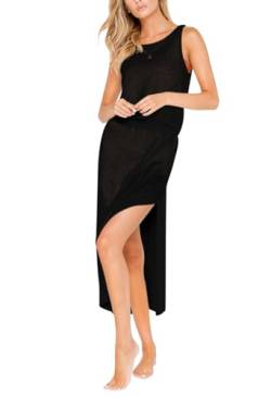 Viottiset Damen 2-Teiliger Bikini Cover Up Häkeln Hollow Out Strick Mesh Tunika Strandkleid Seitenschlitz Schwarz L von Viottiset