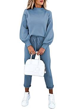Viottiset Damen 2-Teiliges Outfits Langarm Pyjama Trainingsanzug Pullover Sweatshirt Jogger Hose Lounge Set Blau M von Viottiset