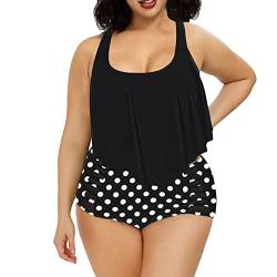 Viottiset Damen Badeanzug Übergröße Rüschen Hoher Taille Zweiteiliges Bikini-Set Mollige Bademode Tankini Polka Dot Höschen X-Large von Viottiset