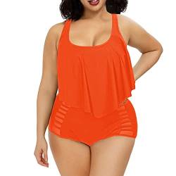 Viottiset Damen Badeanzug Übergröße Tankini Rüschen Hoher Taille Zweiteiliges Bikini-Set Strand Bademode Sommer Orange 3XL von Viottiset