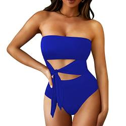 Viottiset Damen Bandeau Trägerloser Einteiler Wickel Badeanzug Hoher Schnitt Monokini Badebekleidung Saphirblau Medium von Viottiset