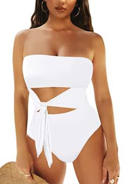 Viottiset Damen Bandeau Trägerloser Einteiler Wickel Badeanzug Hoher Schnitt Monokini Badebekleidung Weiss Medium von Viottiset