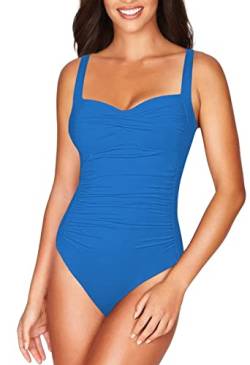 Viottiset Damen Einteiliger Träger Badeanzug Bauchkontrolle Monokini Quadratischer Kragen Geraffte Bademode Azur S von Viottiset