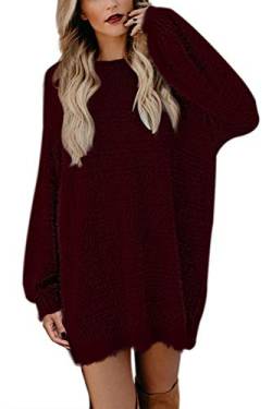 Viottiset Damen Imitation Mink Kaschmir Winterkleider Pulloverkleid Rundhals Langarm L Rubin von Viottiset