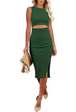 Viottiset Damen Kleid Waist Cut Out Einfarbig Ärmellos Kleider Geschlitzt Party Schlank Gestrickt Elegant Grün M von Viottiset