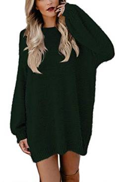 Viottiset Damen Pelziger Rundhalsausschnitt Übergroßer Lockerer Lange Ärmel Pullover Minikleid Gestrickter Dunkelgrün L von Viottiset