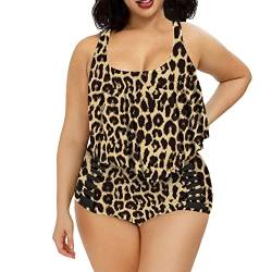 Viottiset Damen Plus Size Bademode Rüschen High Cut Badeanzug Bikini Mollige Übergröße Strandkleidung 01 Braun X-Large von Viottiset