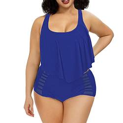 Viottiset Damen Plus Size Bademode mit Rüschen Highcut Badeanzug Bikini für Mollige XXL Saphirblau von Viottiset