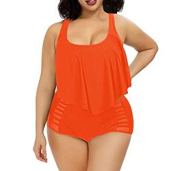Viottiset Damen Plus Size Bikini Setbademode Tankinis Gerüscht Hohe Taille Gepolstert Strandkleidung Orange XL von Viottiset