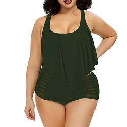 Viottiset Damen Plus Size Flounce Bademode mit Hoher Taille Badeanzug Bikini Set XXXXL Armeegrün von Viottiset