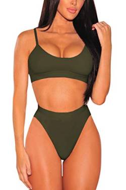 Viottiset Damen Retro Stil Bikini Set mit Hoher Taille Badeanzug XL Armeegrün von Viottiset