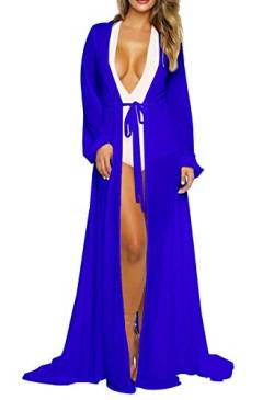 Viottiset Damen Strandkleid Bikini Cover Up Lange Ärmel Sommer Badeanzug Poncho Bademode Strickjacke Ferien Sexy Blau M von Viottiset