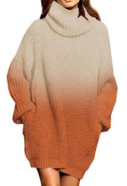 Viottiset Damen Strickkleider Tie Dye Rollkragenpullover Winter Pulloverkleider L von Viottiset