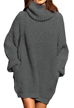 Viottiset Damen Übergroßes Langarm Mini Pulloverkleid Rollkragen Gerippt Grobstrick Gestrickt Pullover Grau M von Viottiset