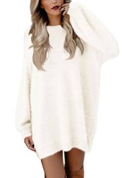 Viottiset Damen Weihnachts Oversize Strickpullover Imitation Kaschmir Minikleid Beige Weiss X-Large von Viottiset