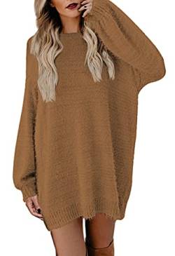 Viottiset Damen Weihnachts Oversize Strickpullover Imitation Kaschmir Minikleid Braun Groß von Viottiset