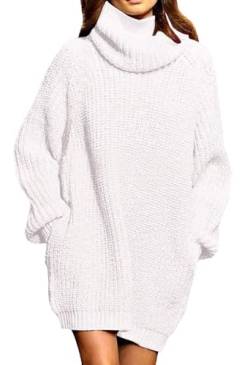 Viottiset Damen Weiß Wolle Lange Rollkragen Strickpullover mit Beide Seitentaschen Weiß XL von Viottiset