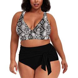 Viottiset Damen Zweiteiliges Bikini Bauchkontrolle Übergröße Hoch Tailliert Frecher Badeanzug 02 Schwarz Weiss XX-Large von Viottiset