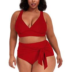 Viottiset Damen Zweiteiliges Bikini Bauchkontrolle Übergröße Strand Hoch Tailliert Frecher Badeanzug 02 Rot XXX-Large von Viottiset