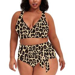 Viottiset Damen Zweiteiliges Bikini Set Bauchkontrolle Übergröße Hoch Tailliert Frecher Badeanzug 02 Braun X-Large von Viottiset