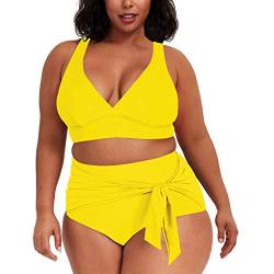 Viottiset Damen Zweiteiliges Bikini Set Bauchkontrolle Übergröße Hoch Tailliert Frecher Badeanzug 02 Gelb XXXX-Large von Viottiset