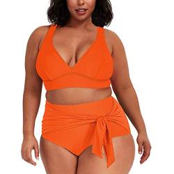 Viottiset Damen Zweiteiliges Bikini Set Bauchkontrolle Übergröße Hoch Tailliert Frecher Badeanzug 02 Orange XXXX-Large von Viottiset