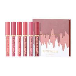 Getöntem Lippenbalsam 6-teiliges Lippenstift-Matten-Lippenstift-Lipgloss-Set für Frauen Labiales Mates 24 Horas Originales Mattes 24 Deep Red Original Produkte Schminke (B, A) von Vipomkowa