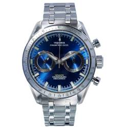 Viqueria Levante MK3 Laguna Blue Automatik Chronograph Stahl Blau Silber Saphir Herrenuhr, Blau, Silber von Viqueria