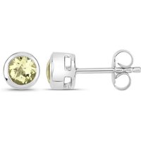 Vira Jewels Paar Ohrstecker 925-Sterling Silber rhodiniert glänzend Lemon Quartz gelb rund von Vira Jewels