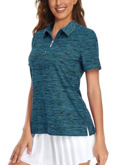 Viracy Damen-Poloshirt, kurzärmelig, 1/4-Reißverschluss, schnelltrocknend, Workout-Top, blau, X-Groß von Viracy