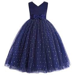 Viriber Kleid für Mädchen Blumenmädchen Hochzeit Mädchen Kleid Geburtstag Party Kleid Knielang Ballkleid Ostern Frühling Kleid,BLAU160 von Viriber