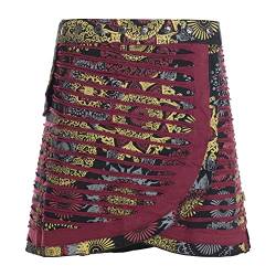 Vishes - Alternative Bekleidung - A Line Damen Wickelrock Kurzrock Mini Hippie Skirt mit Knöpfen schwarz-dunkelrot 36-46 von Vishes