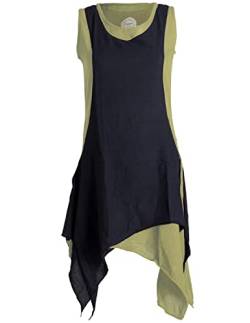 Vishes - Alternative Bekleidung - Ärmelloses Zipfeliges Lagenlook Kleid/Tunika aus handgewebter Baumwolle Olive-schwarz 36 von Vishes