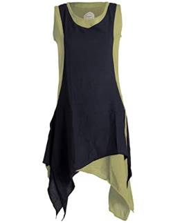 Vishes - Alternative Bekleidung - Ärmelloses Zipfeliges Lagenlook Kleid/Tunika aus handgewebter Baumwolle Olive-schwarz 40 von Vishes