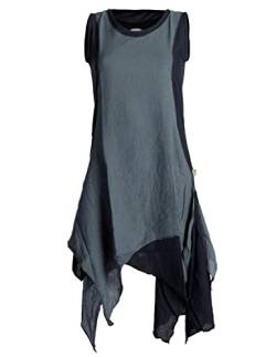 Vishes - Alternative Bekleidung - Ärmelloses Zipfeliges Lagenlook Kleid/Tunika aus handgewebter Baumwolle schwarz-grau 40 von Vishes